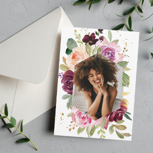Moody Burgundy Watercolor Floral Photo Graduation Invitation