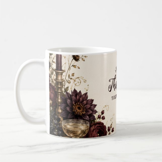 Moody Candlelit Thanksgiving Dinner Coffee Mug (Left)