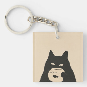 moody cat fishbowl keychain