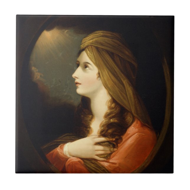 Moody Celestial Light Lady Red Turban Art Tile (Front)
