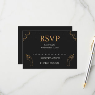 Moody Celestial Midnight Gold Foil Moon Phases RSVP Card