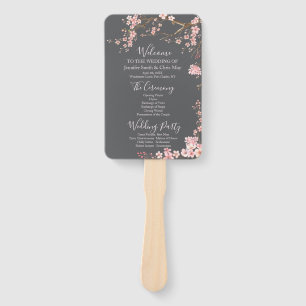 Moody Charcoal and Pink Cherry Blossom Wedding  Hand Fan