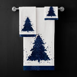 Moody Christmas Tree | Classy Dark Navy Blue Bath Towel Set<br><div class="desc">Tis the season to decorate and entertain! Modern, dark, and moody abstract holiday tree and hand-lettered "Merry Christmas" in with a rich, luxe palette. This elegant festive design features a whimsical sparkly Christmas tree with a frisky paint splatter enhanced with faux metallic glitter. For other colours or matching products, please...</div>