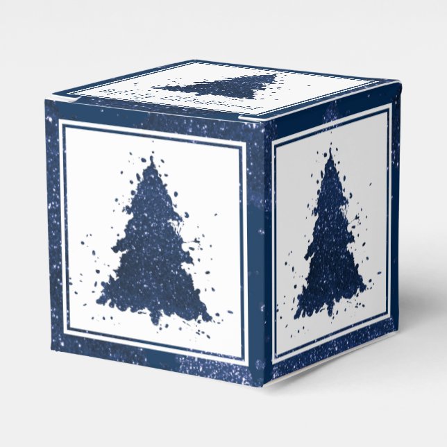 Moody Christmas Tree | Classy Dark Navy Blue Favor Box (Front Side)