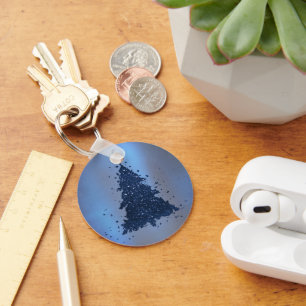Moody Christmas Tree   Classy Dark Navy Blue Keychain