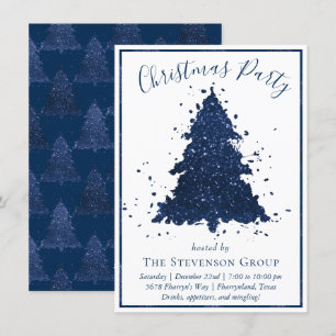 Moody Christmas Tree   Classy Dark Navy Blue Party Holiday Card