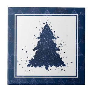 Moody Christmas Tree Classy Dark Navy Blue Tile