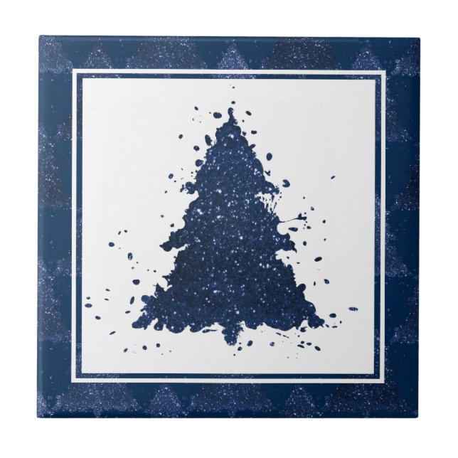 Moody Christmas Tree | Classy Dark Navy Blue Tile (Front)