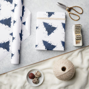 Moody Christmas Tree   Classy Dark Navy Blue Wrapping Paper