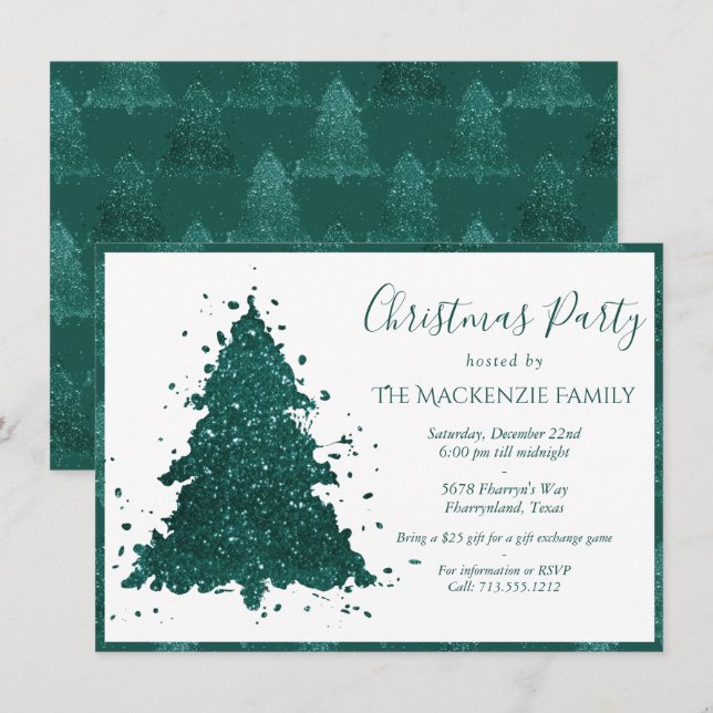 Moody Christmas Tree | Dark Midnight Teal Party Holiday Card (Front/Back)