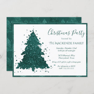 Moody Christmas Tree   Dark Midnight Teal Party Holiday Card
