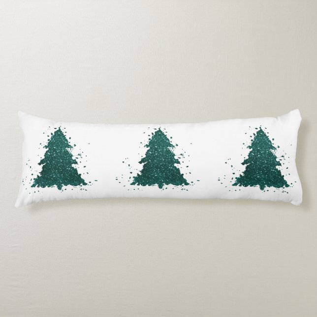 Moody Christmas Tree | Dark Midnight Teal Splatter Body Pillow (Front)