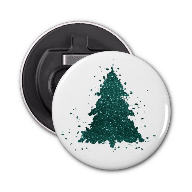 Moody Christmas Tree | Dark Midnight Teal Splatter Bottle Opener (Front)