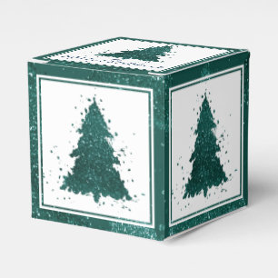 Moody Christmas Tree Dark Midnight Teal Splatter Favor Box