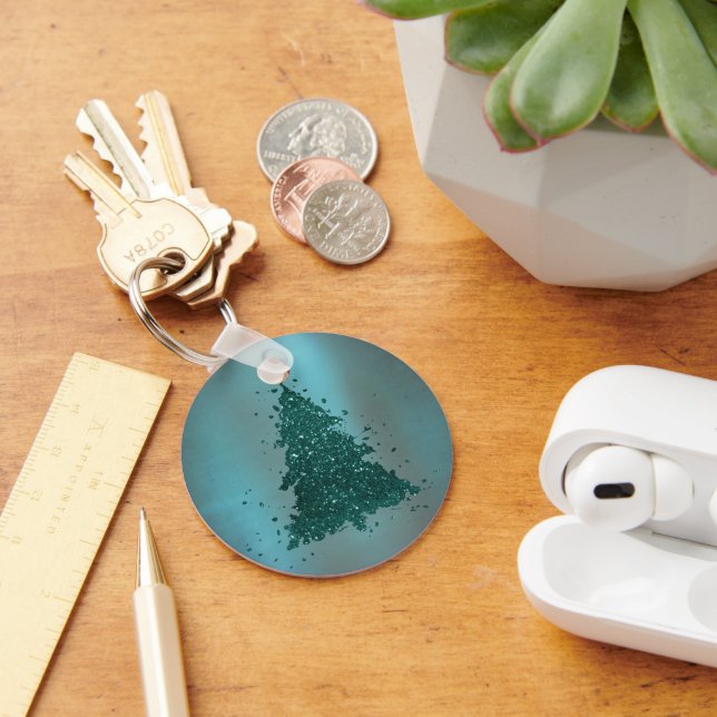 Moody Christmas Tree | Dark Midnight Teal Splatter Keychain (Desk)