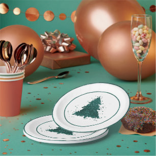 Moody Christmas Tree   Dark Midnight Teal Splatter Paper Plate