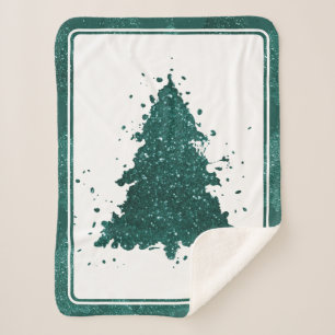 Moody Christmas Tree   Dark Midnight Teal Splatter Sherpa Blanket