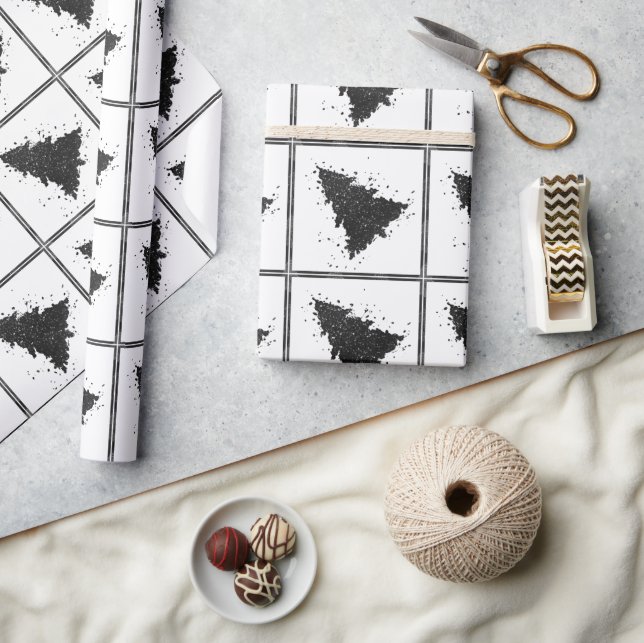 Moody Christmas Tree | Dark Midnight Teal Splatter Wrapping Paper (Crafts)