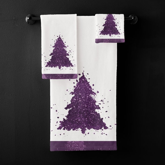 Moody Christmas Tree | Dark Plum Purple Splatter Bath Towel Set (Creator Uploaded)