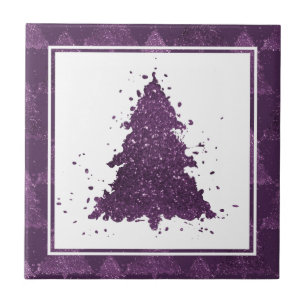 Moody Christmas Tree   Dark Plum Purple Splatter Tile