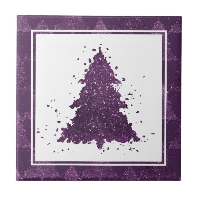 Moody Christmas Tree | Dark Plum Purple Splatter Tile (Front)