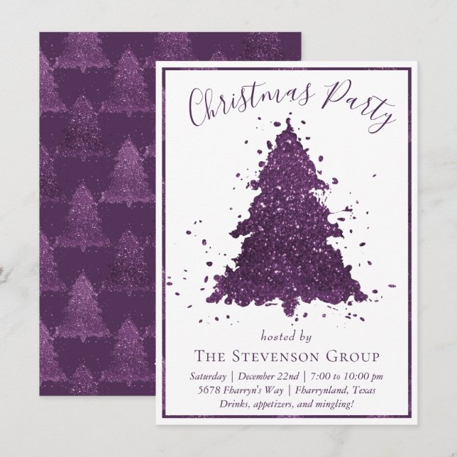 Moody Christmas Tree | Deep Plum Purple Party Holiday Card (Front/Back)