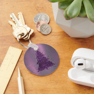 Moody Christmas Tree Deep Plum Purple Splatter Keychain