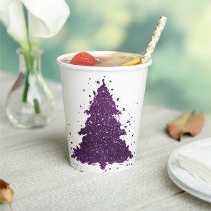 Moody Christmas Tree   Deep Plum Purple Splatter Paper Cups