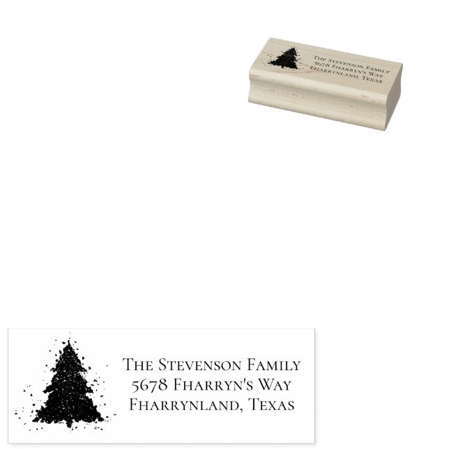 Moody Christmas Tree | Onyx Black Charcoal Address Rubber Stamp (Stamped)