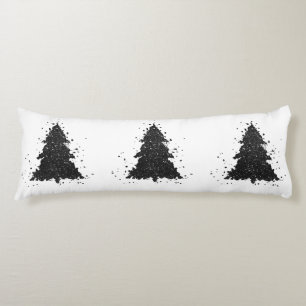 Moody Christmas Tree   Onyx Silvery Black Splatter Body Pillow