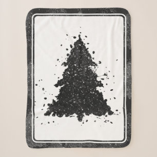 Moody Christmas Tree   Onyx Silvery Black Splatter Sherpa Blanket