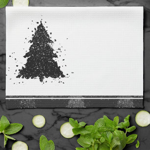 Moody Christmas Tree   Onyx Silvery Black Tree Kitchen Towel