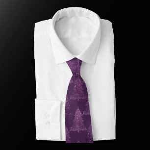 Moody Christmas Trees Purple Abstract Pattern Tie