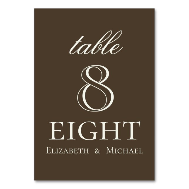 Moody Coffee Ivory Script Wedding Table Number (Front)