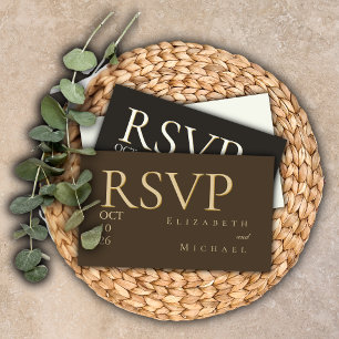 Moody Coffee Minimalist Boho Wedding RSVP Response Enclosure Card