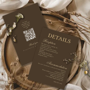 Moody Coffee Minimalist Script Wedding Details Enclosure Card