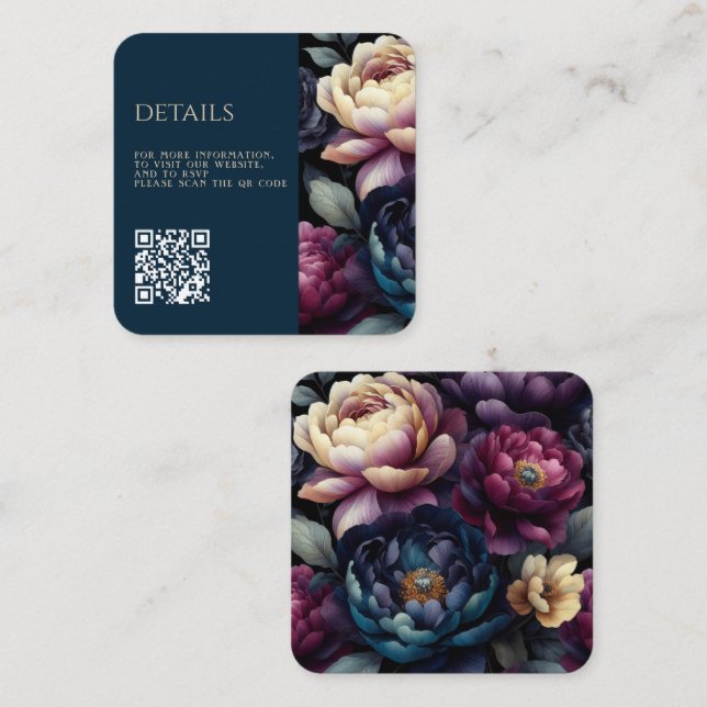 Moody Colourful Floral QR Code Enclosure Card (Front/Back)