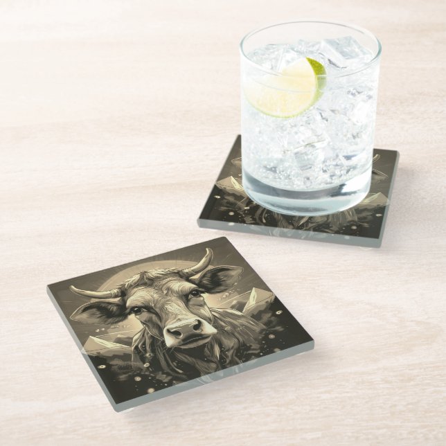Moody cow glass coaster (Angled)