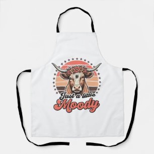 Moody Cow Retro Sunset Vintage Engraving Design_1 Apron