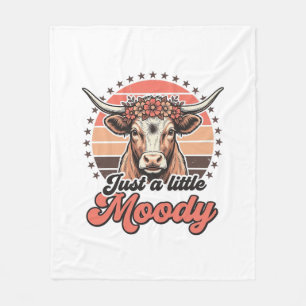 Moody Cow Retro Sunset Vintage Engraving Design_1 Fleece Blanket