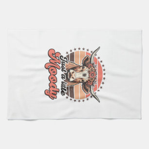 Moody Cow Retro Sunset Vintage Engraving Design_1 Kitchen Towel