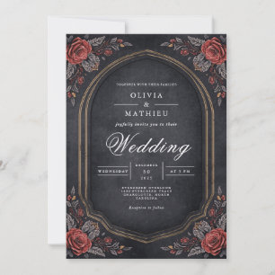 Moody Crimson Floral Arch Wedding Invitation