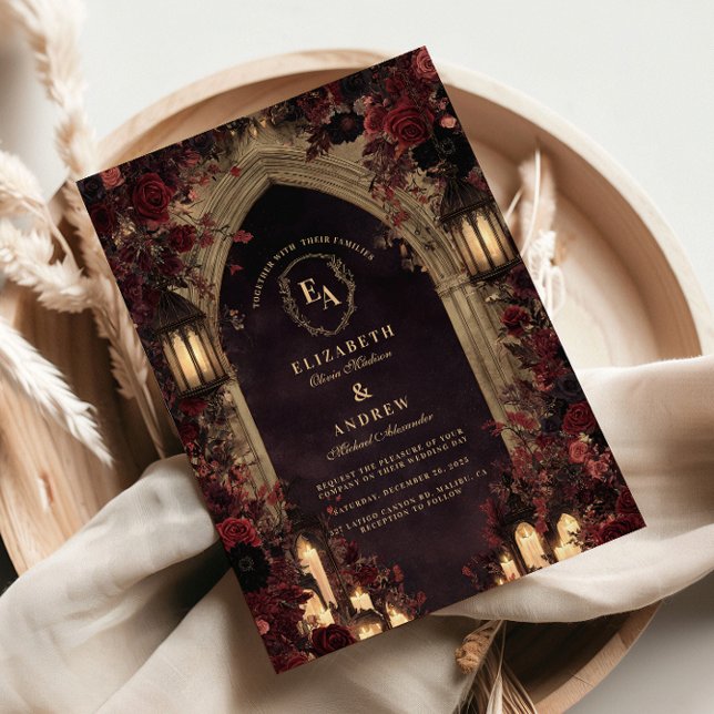 Moody Crimson Floral Wedding Invitation (Creator Uploaded)