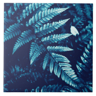 Moody Cyan and Blue Fern Cyanotype Inspired Tile