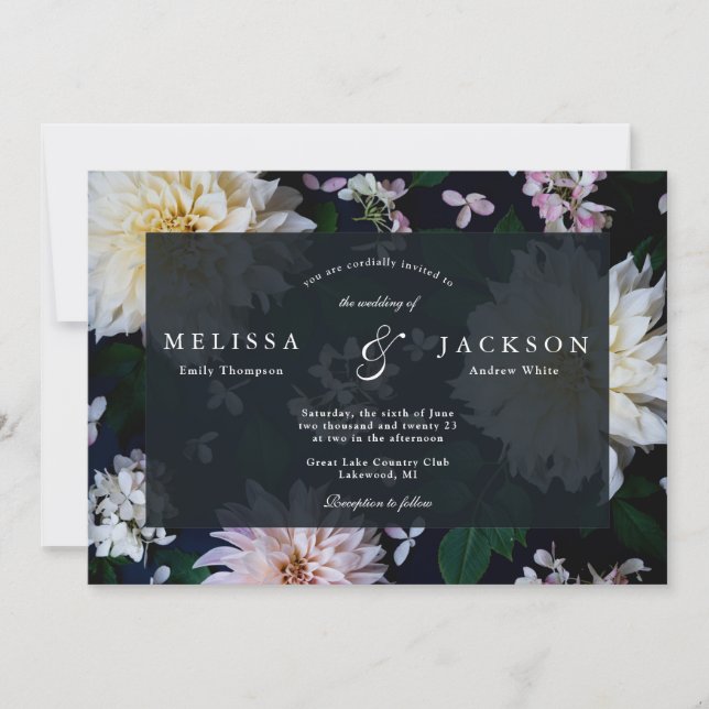 Moody Dahlia Floral Faire-part de mariage (Devant)