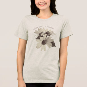 Moody Daisy Brown Tan Floral Montage Custom Text Tri-Blend Shirt