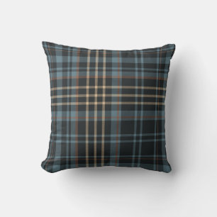 Moody Dark Blue Plaid Throw Pillow