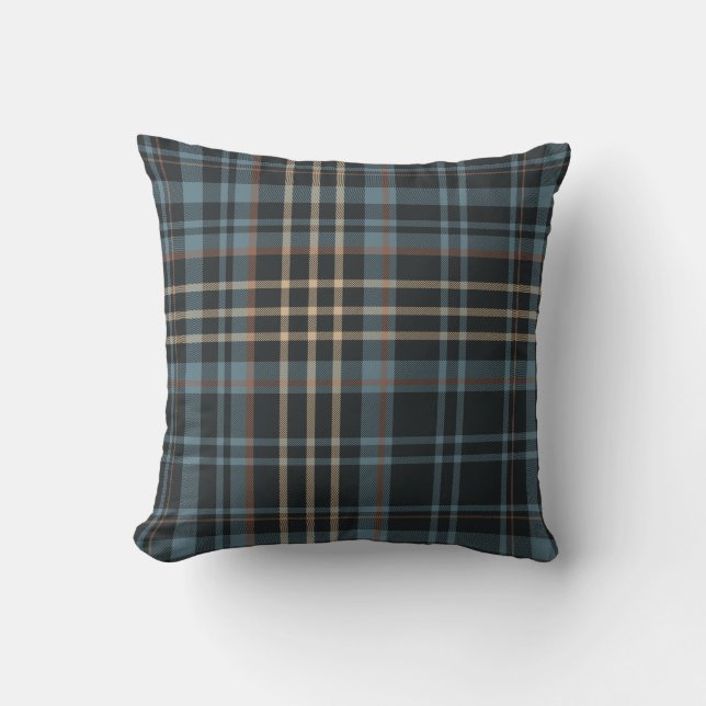 Moody Dark Blue Plaid Throw Pillow (Front)