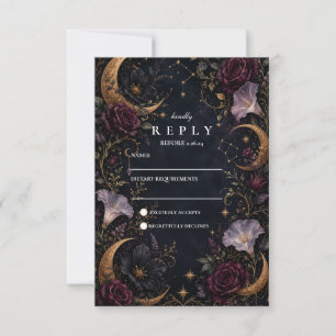 Moody Dark Celestial Wedding RSVP Card