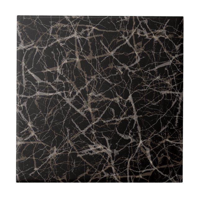Moody Dark Elegant Black Marble Stone Texture  Tile (Front)
